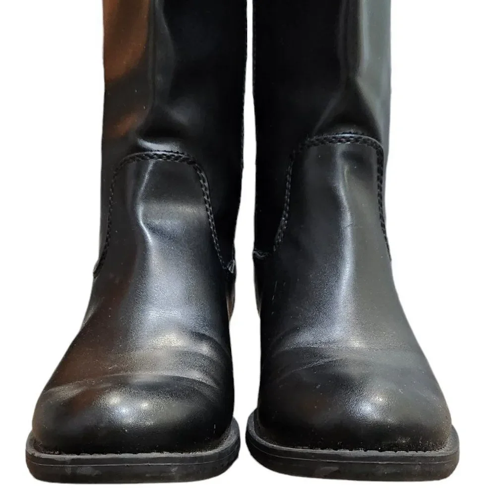 Tommy Hilfiger Faux Leather Mid-Calf Boots Black Goldtone Logo Size 7.5